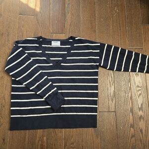 Navy and White Striped V-Neck Sweater